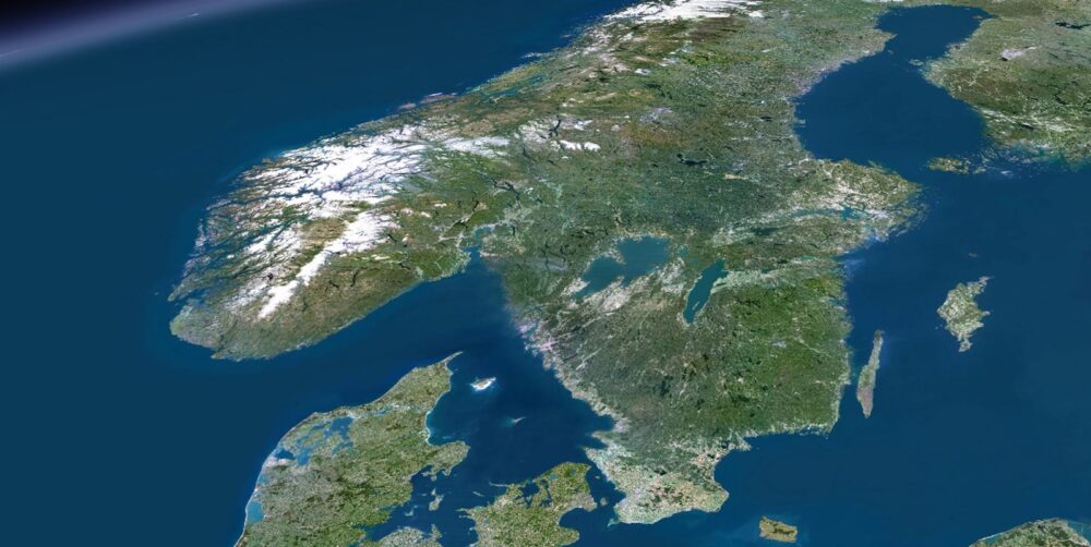 Satellitbild av Sverige och Danmark