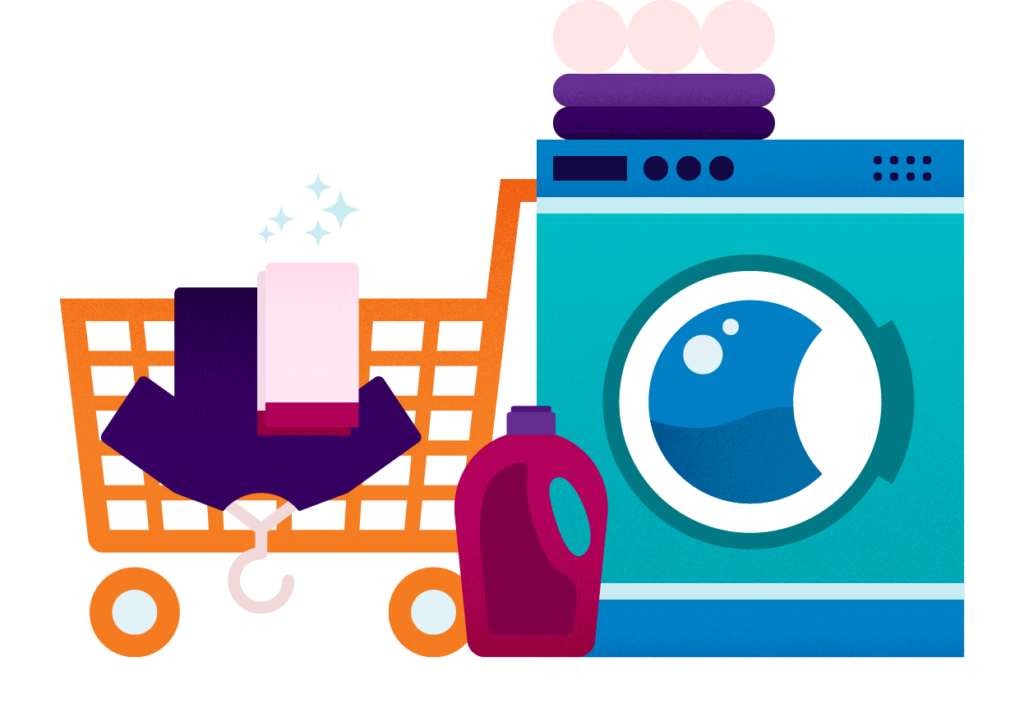 Illustration tvättkorg och tvättmaskin