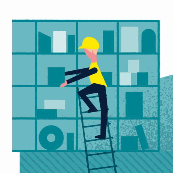 Illustration av person som klättrar på en stege. 