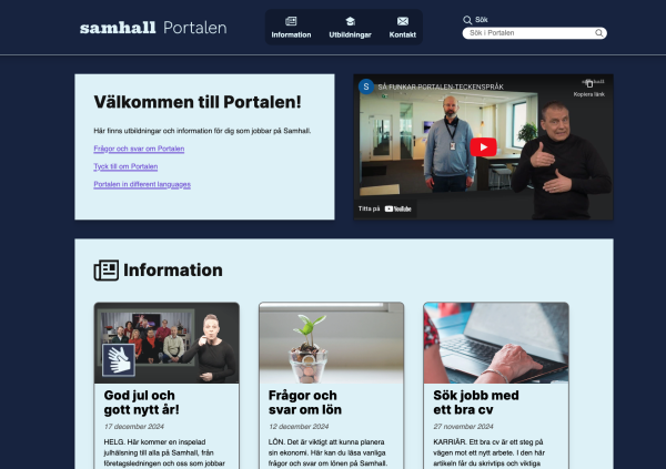 Skärmdump av webbsidan Portalen